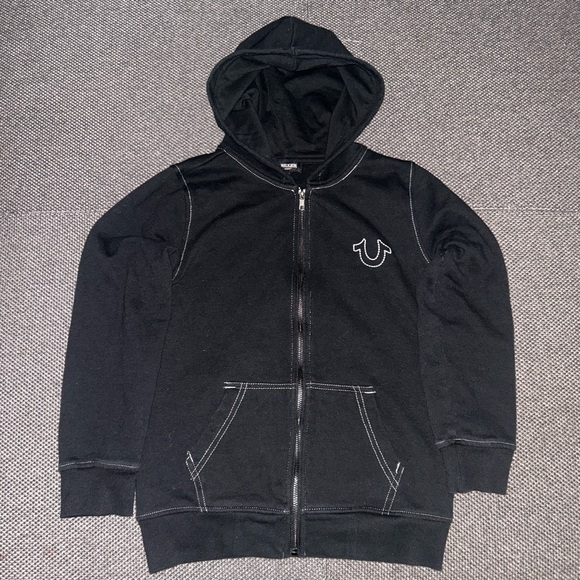 True Religion BIG Graphic Puff Print Black Graphic Full Zip Hoodie Large - Picture 4 of 6